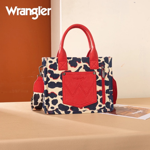 Wrangler Cow Print Concealed Carry Tote/Crossbody Red - Picture 2 of 4